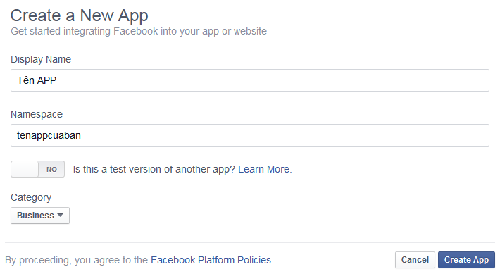 create a facebook app Để theo dõi lượng người dùng kick like Facebook trên site của bạn