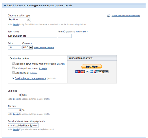 create buy now button paypal step 1 Tạo bộ nút thanh toán bằng PayPal đẹp mắt, ấn tượng