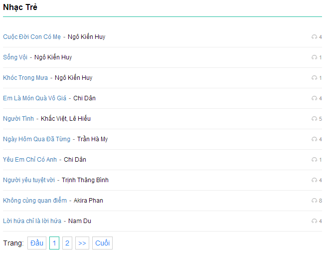 danh sach bai hat theo custom taxnonomy1 Làm trang nghe nhạc online cực chất trong WordPress
