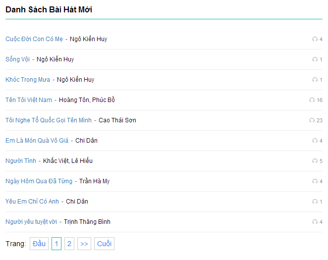 danh sach bai hat Làm trang nghe nhạc online cực chất trong WordPress