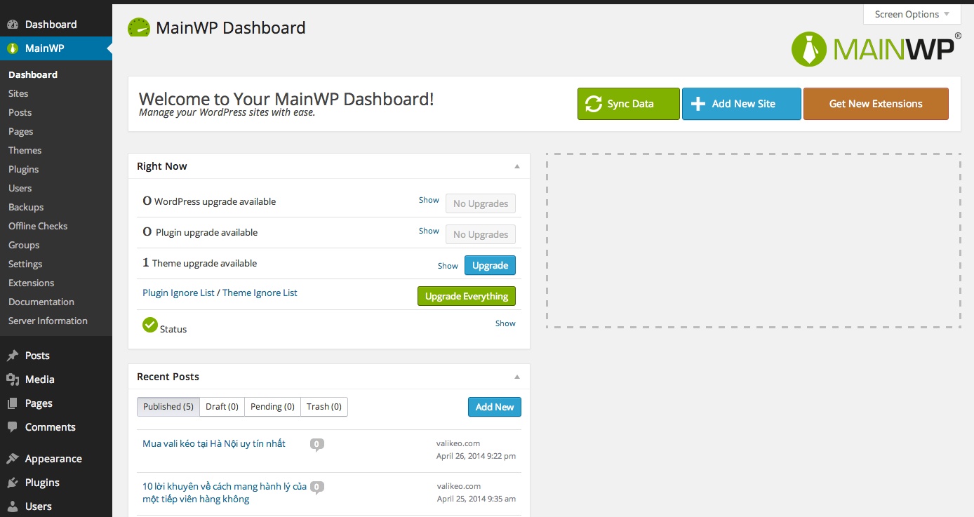 mainwp dashboard MainWP – Giải pháp quản lý, điều hành nhiều website WordPress